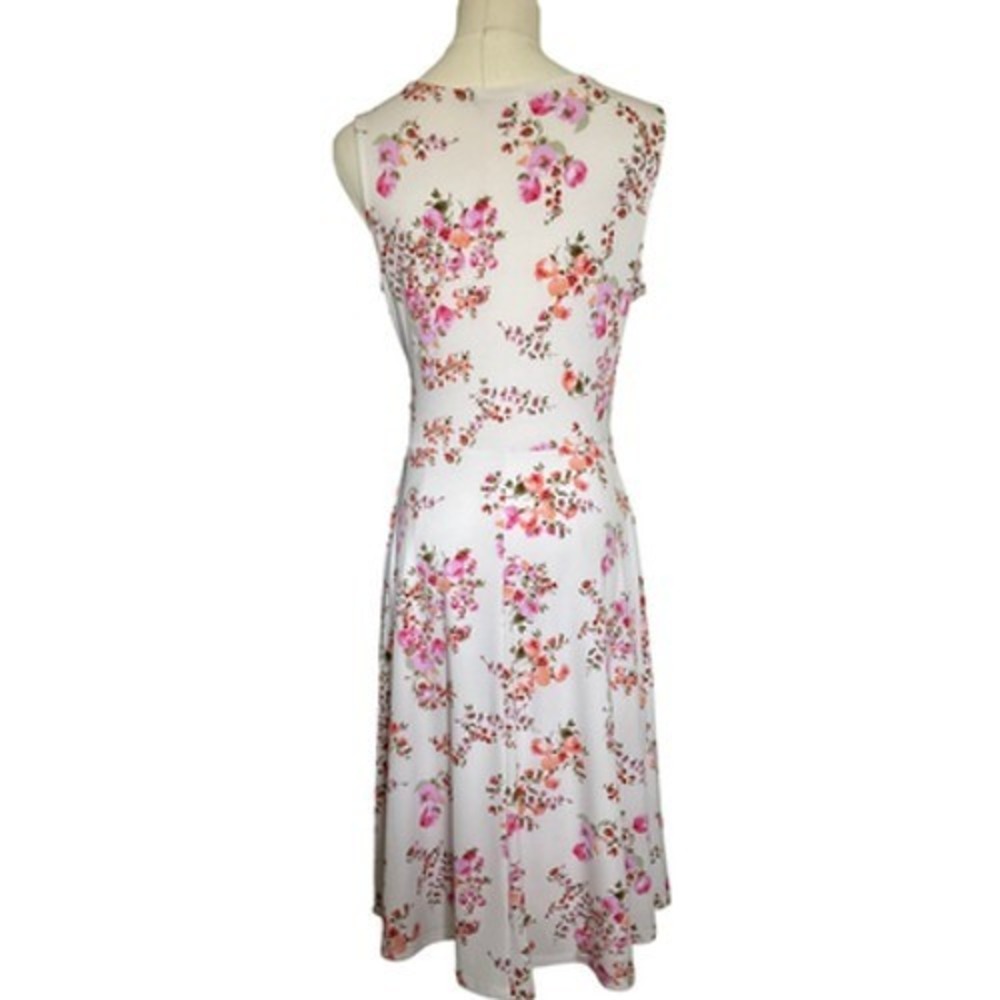 Kaileigh White Pink Floral Faux Wrap Sleeveless A-Line Midi Jersey Dress Size S - Picture 6 of 11